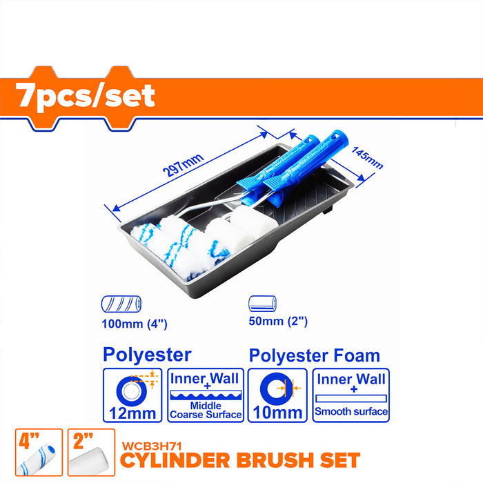 BUILDMATE Wadfow 7in1 4" Inch Paint Roller Cylinder Brush Set for Wall Painting 100mm WCB3H71 WHT