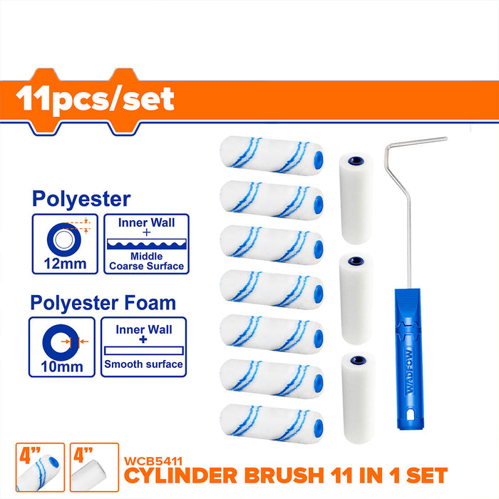 BUILDMATE Wadfow 4" Inch Cylinder Paint Brush Rollers 11 In 1 Set (Inner Wall) 100MM WCB5411 - WHT