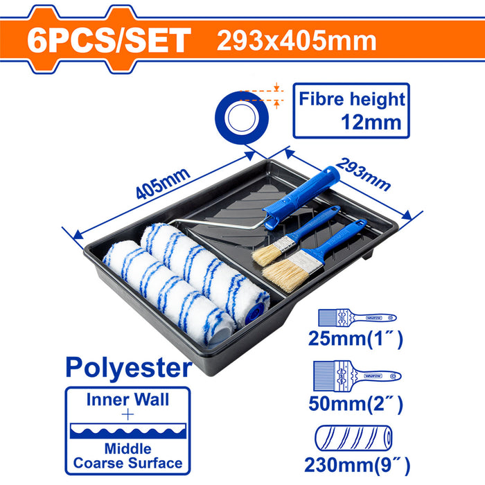 BUILDMATE Wadfow 6 in 1 Cylinder Brush Set for Interior Wall Painting WCB3H62 - WHT