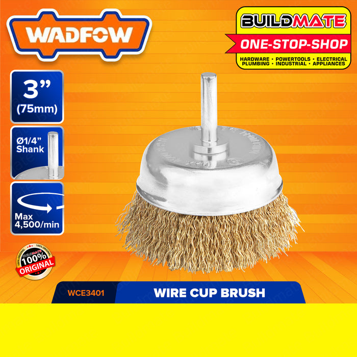BUILDMATE Wawfow Wire Cup Brush Set 1/4" Shank 1" | 3" INCH [SOLD PER PIECE] Crimped Brushes For Angle Grinder Surface Finishing Tools WCE5401 | WCE3401 • WHT
