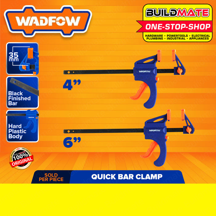 WADFOW Quick Bar Clamp 4" Inch | 6" Inch 35MM [SOLD PER PIECE] Quick Grip Wood Clamps Gear Bar Clamp Spreader Wood Clamps For Woodworking One-Handed WCP4374 / WCP4376 •BUILDMATE• WHT