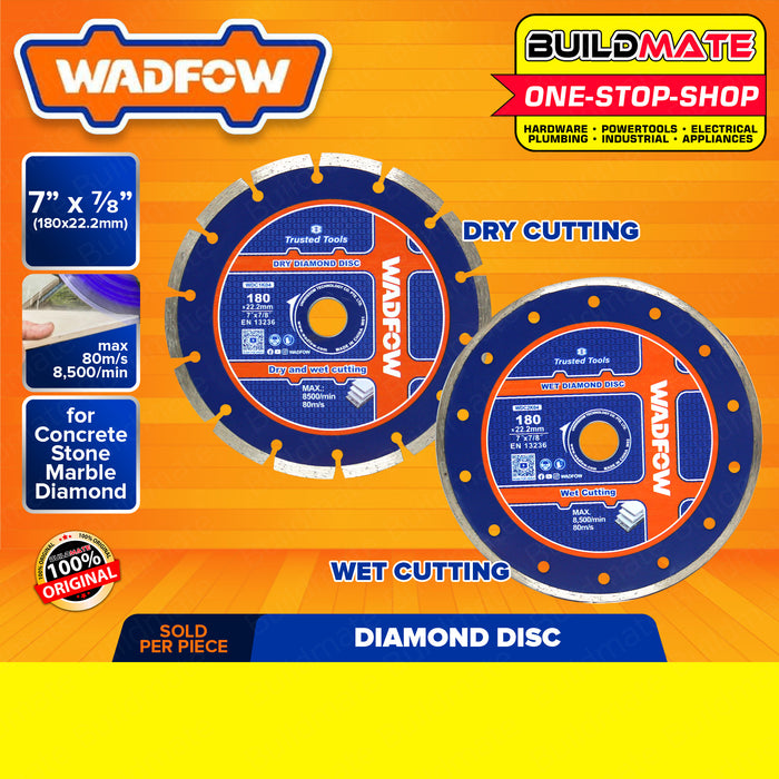 WADFOW 7" Inch Dry Diamond Disc | Wet Diamond Disc [SOLD PER PIECE] Dry & Wet Cutting Disc Wheel Cutting Diamond Blade Concrete Diamond Grinder Disc Turbo Cutting Disc for General Purpose WDC1K04 | WDC2K04 •BUILDMATE• WHT