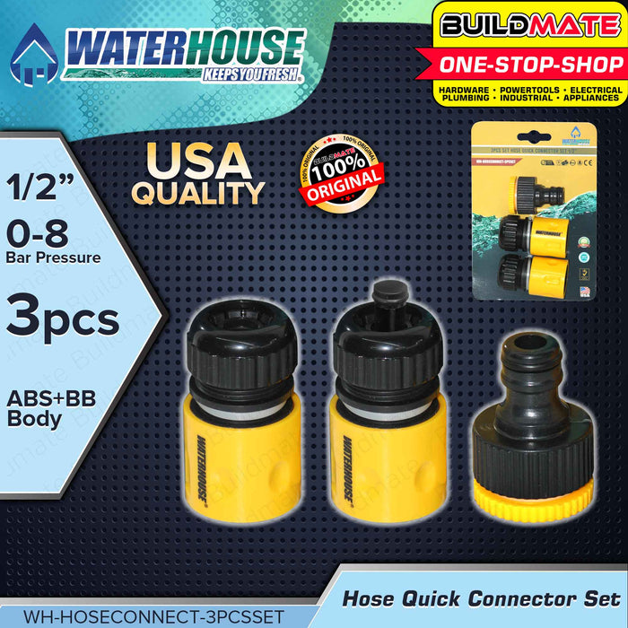 BUILDMATE Waterhouse 3PCS/SET 1/2" Inch Hose Quick Connectors Garden Hose Fitting Quick Connect Water Repair Hose Adapter with Water Stop & Lock Feature Hose Connector Set WH-HOSECONNECTOR-3PCSET •
