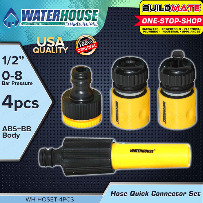 BUILDMATE Waterhouse 4PCS/SET 1/2" Inch Hose Quick Connectors ABS+PP Body 0.8Bar Garden Hose Fitting Quick Connect Water Repair Hose Adapter with Water Stop & Lock Feature Hose Connector Set WH-HOSET-4PCS •