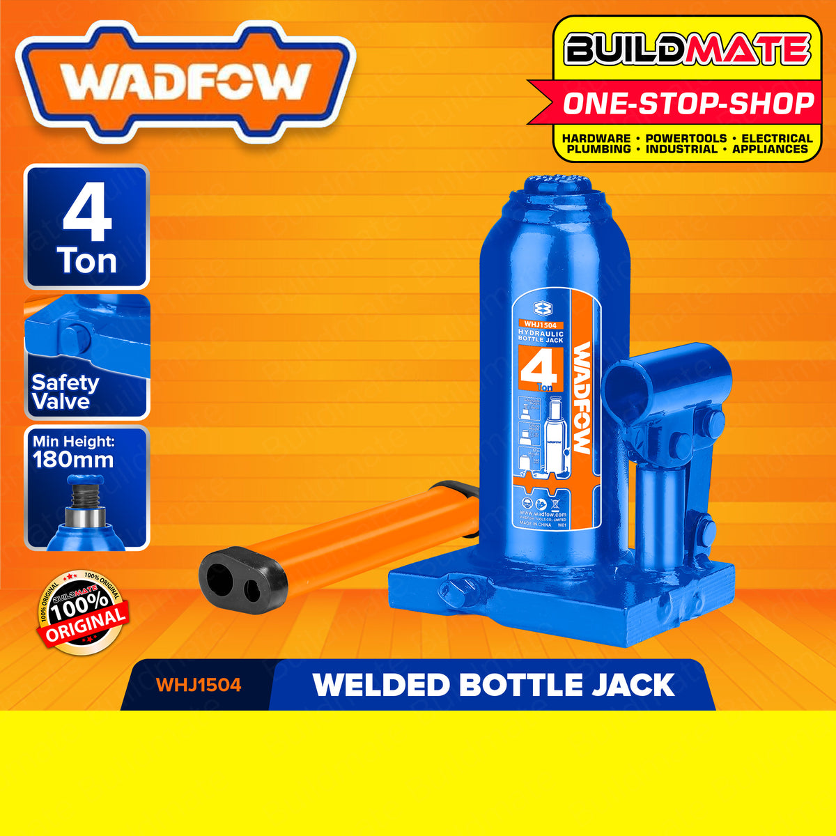 WADFOW 4 TONS Hydraulic Bottle Jack Welded Bottle Jack 4 Ton Easy Lift
