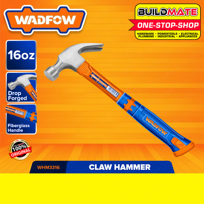 BUILDMATE Wadfow Claw Hammer 16oz | 20oz Unique Design Fiberglass Handle Drop-forged Hammerhead 45# Carbon Steel Non Slip for Contractors, General Laborers, Repair Men, Household Hand Tools WHM3316 | WHM3320 • WHT