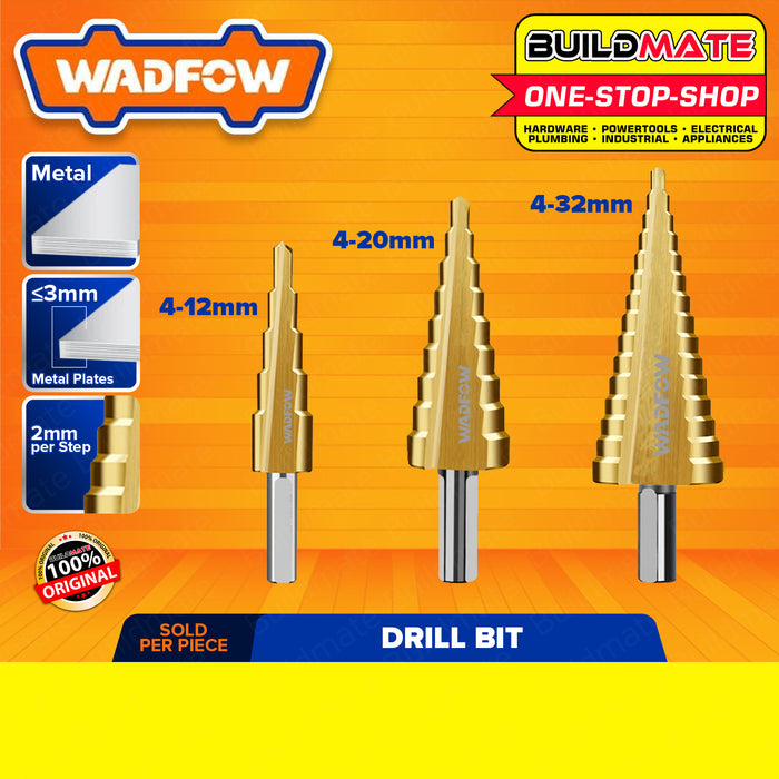 BUILDMATE Wadfow Step Drill Bit 4-12mm | 4-20mm | 4-32mm [SOLD PER PIECE] Hexagonal Shank Step Cone Drill Bit Hole Groove Cutter Titanium Coated Step Drill Metal Hex Core Drill Bits High Speed Steel Step Drill Bit Cone Hole Cutter • WHT