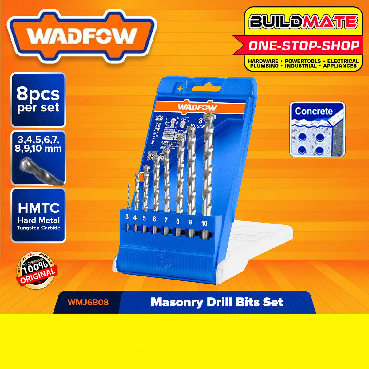 BUILDMATE Wadfow 8PCS Masonry Drill Bits Set 3MM to 10MM for Concrete ...
