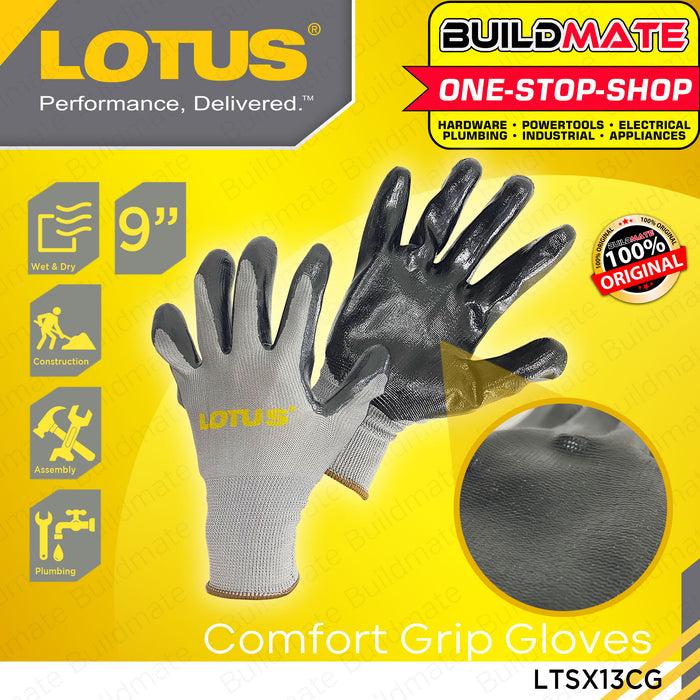 LOTUS 9" Comfort Grip Rubber Safety Gloves Non Slip LTSX13CG Nitrile Palm Coating •BUILDMATE• LHT
