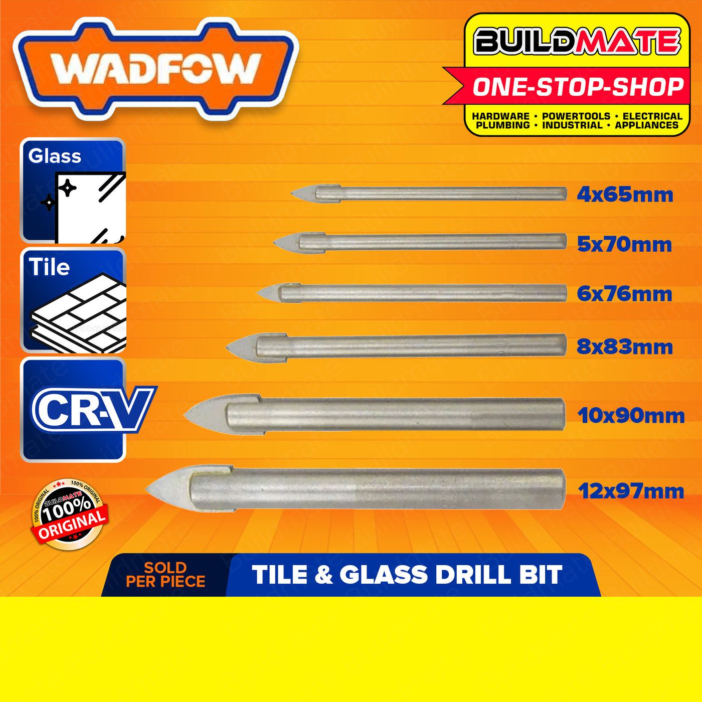 BUILDMATE Wadfow Tile and Glass Drill Bit 4x65mm - 12x97mm Glass and T ...