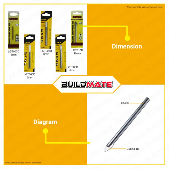 LOTUS Glass Tile Bit 3mm | 5mm | 6mm | 8mm | 10mm SOLD PER PIECE •BUILDMATE• LPA
