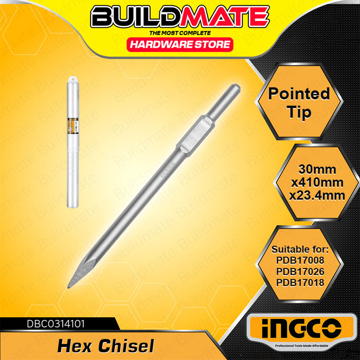 BUILDMATE Ingco Hex Chisel 30x400mm Flat / Pointed Hex Breaker Concrete Masonry Demolition & Chiseling Tool - IHT