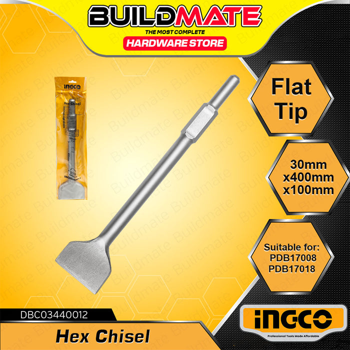 BUILDMATE Ingco Hex Chisel 30x400mm Flat / Pointed Hex Breaker Concrete Masonry Demolition & Chiseling Tool - IHT