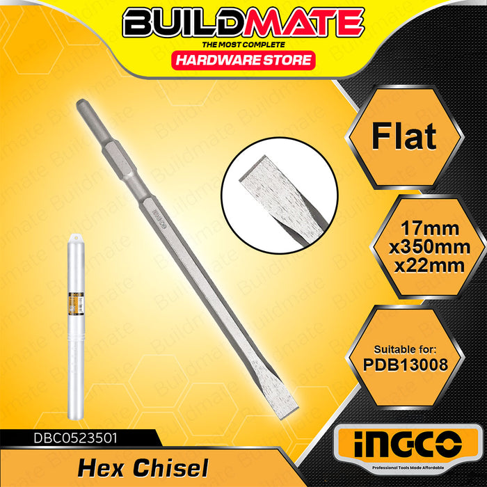 BUILDMATE Ingco Hex Chisel 17x350mm Flat / Pointed Hex Breaker Concrete Masonry Demolition & Chiseling Tool - IHT