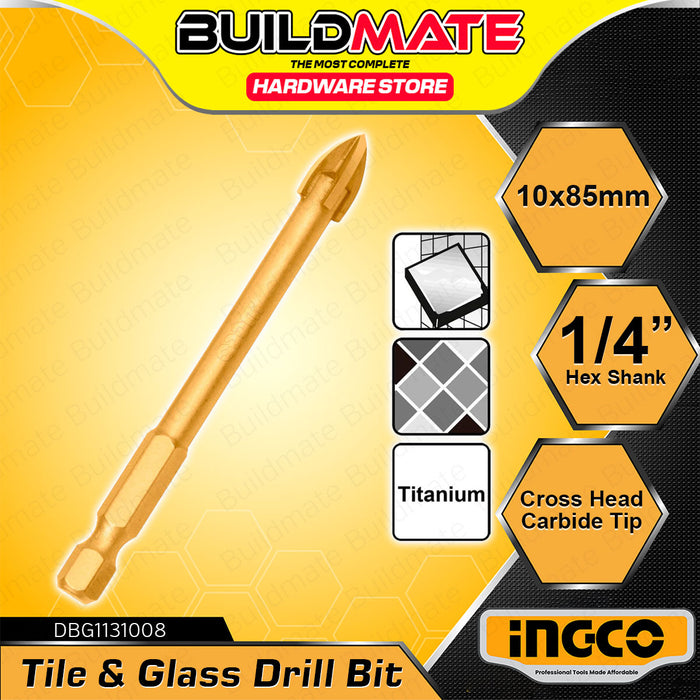 BUILDMATE Ingco Tile and Glass Drill Bit 1/4" Hex Shank Cross Head Carbide Tip Titanium Finishing Drilling Bit - IHT