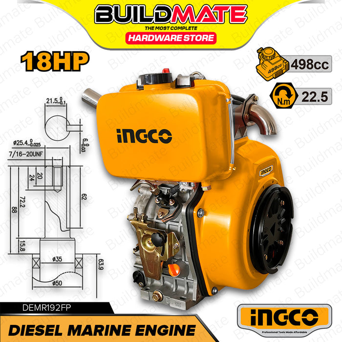 BUILDMATE Ingco 16HP - 20HP Single-Cylinder 4-Stroke Diesel Marine Engine with Stainless Pipe DEMR188FAP | DEMR192FP | DEMR195FP - IIT
