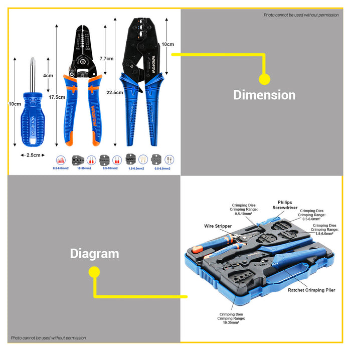 BUILDMATE Wadfow 7pcs Crimping Pliers Set Multi-Function Electrical Wire Termination Connector Crimping Tool Kit WHS1B07 - WHT