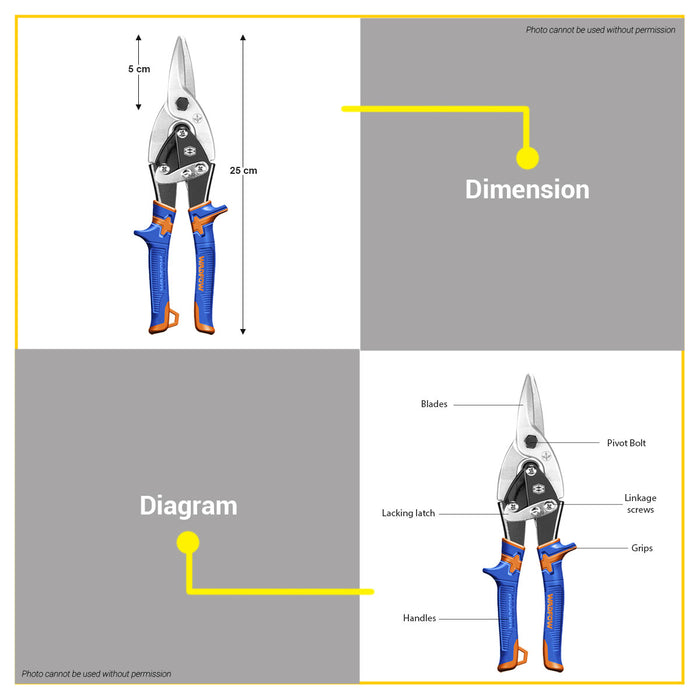 BUILDMATE Wadfow Aviation Snip 250mm Left / Straight / Right Cut Scissor Sheet Metal Hand Shear Cutting Compound Action Tin Snip - WHT