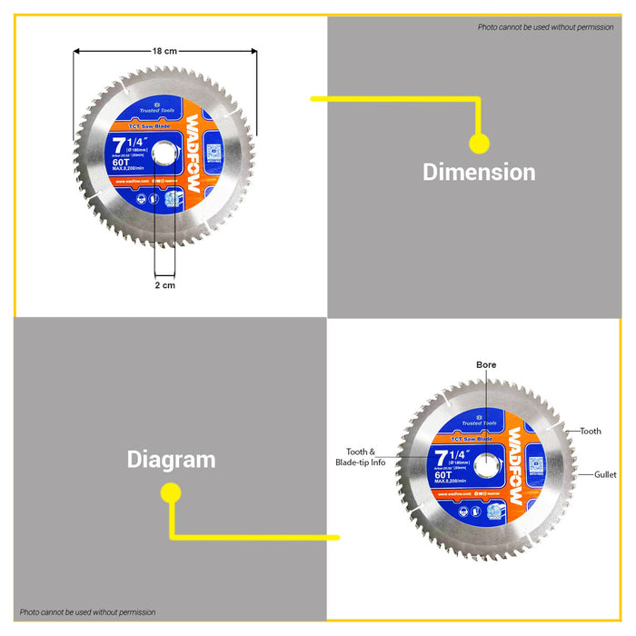 BUILDMATE Wadfow TCT Saw Blade 60T Ø185mmx20mm Tungsten Carbide Tipped Wood Cutting Blade for Circular Saw WTC1K03 - WHT