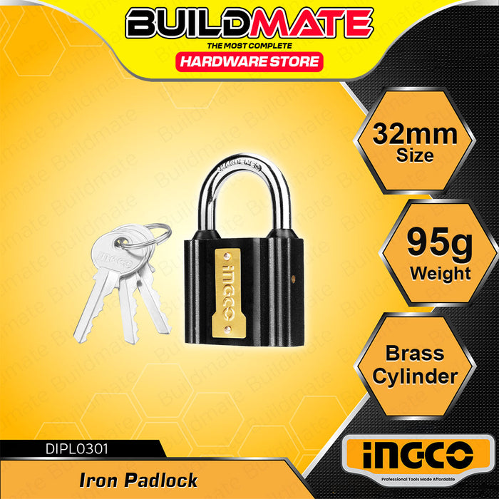 BUILDMATE Ingco Iron Padlock 32mm-50mm Short Shackle with 3pcs Iron Keys Anti-Theft Keyed Security Pad Lock - IHT