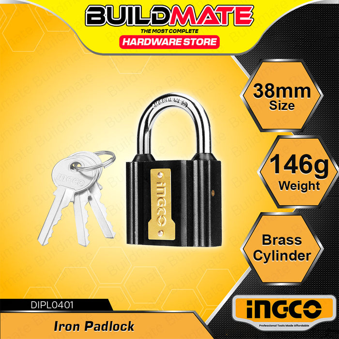 BUILDMATE Ingco Iron Padlock 32mm-50mm Short Shackle with 3pcs Iron Keys Anti-Theft Keyed Security Pad Lock - IHT