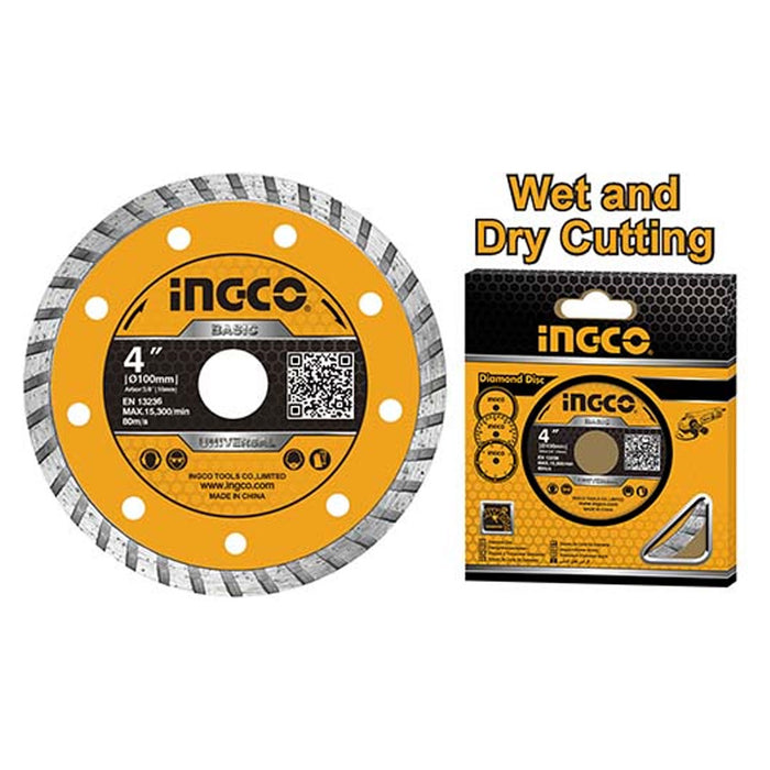 BUILDMATE Ingco Turbo Diamond Disc 4" Inch x 16mm Diamond Cutting Wheel Disc SOLD PER PIECE DMD031002M DMD031002 - IHT