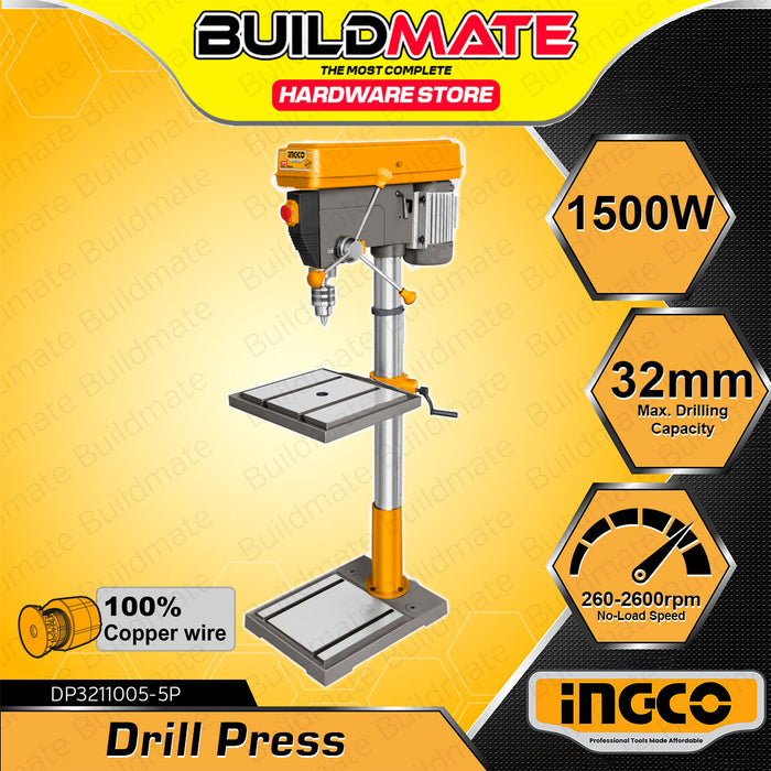 BUILDMATE Ingco 1500W Drill Press 32mm Max. Drilling Capacity Stand Table Drilling Machine Adjustable Working Table - IPT