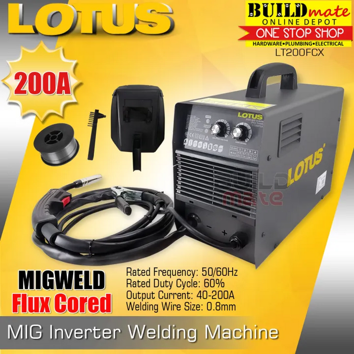 LOTUS 200A MIGWELD Gasless MIG Weld Inverter Flux Corded Welding Machine 0.8mm LT200MGX| LT200FCX •BUILDMATE•