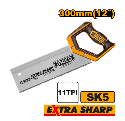 INGCO 12”/300mm Back Saw SK5 Steel Blade, 11TPI, Extra Sharp for Precision Wood Cutting HMBSB3006 IHT