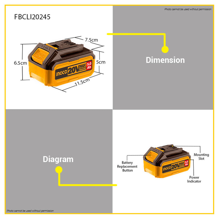 BUILDMATE Ingco 4.0Ah | 5.0Ah P20S Lithium-Ion Battery and Charger Kit Fast Intelligent Tool • ICPT