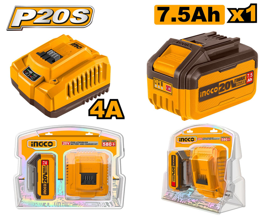 INGCO P20S 20V Li-ion Battery & Charger Kit ideal for power tools and drills FBCPK1417 ICPT