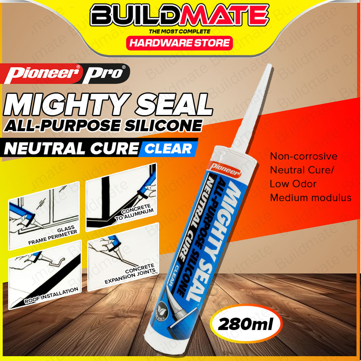 BUILDMATE Pioneer Pro Mighty Seal Silicone Sealant All -Purpose Acetic ...