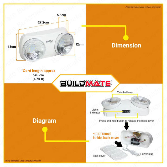 FIREFLY Dual Optics Rechargeable Commercial Safety LED Emergency Light FEL208L •BUILDMATE•