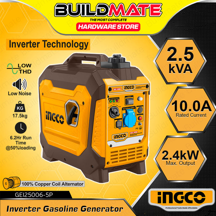 BUILDMATE Ingco Inverter Gasoline Generator 2.5kVA - 5kVA Copper Coil Alternator 4 Stroke OHV Engine Air-cooled Single Cylinder Backup Power Generator - IIT