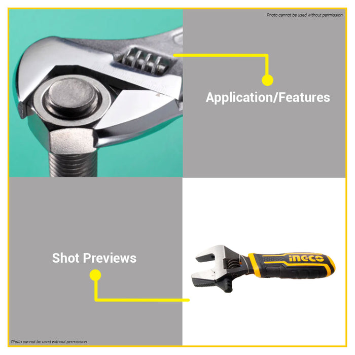 BUILDMATE Ingco 2in1 6" Inch 156mm Stubby Adjustable Wrench and Pipe Function Hand Tool HADWS088 IHT
