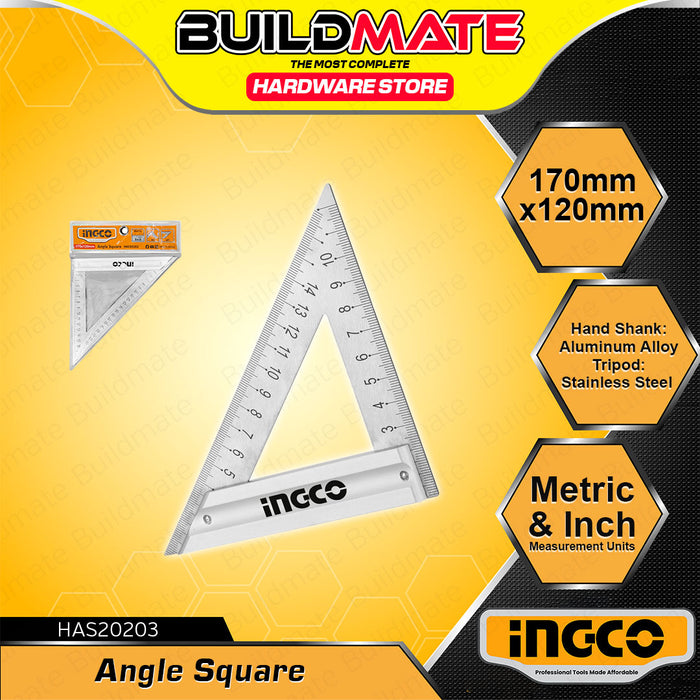 BUILDMATE Ingco Angle Square 170x120mm / 270x1890mm Carpenter Roofing Right Angle Marking Framing Tri-Square - IHT