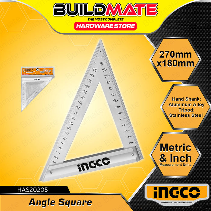 BUILDMATE Ingco Angle Square 170x120mm / 270x1890mm Carpenter Roofing Right Angle Marking Framing Tri-Square - IHT