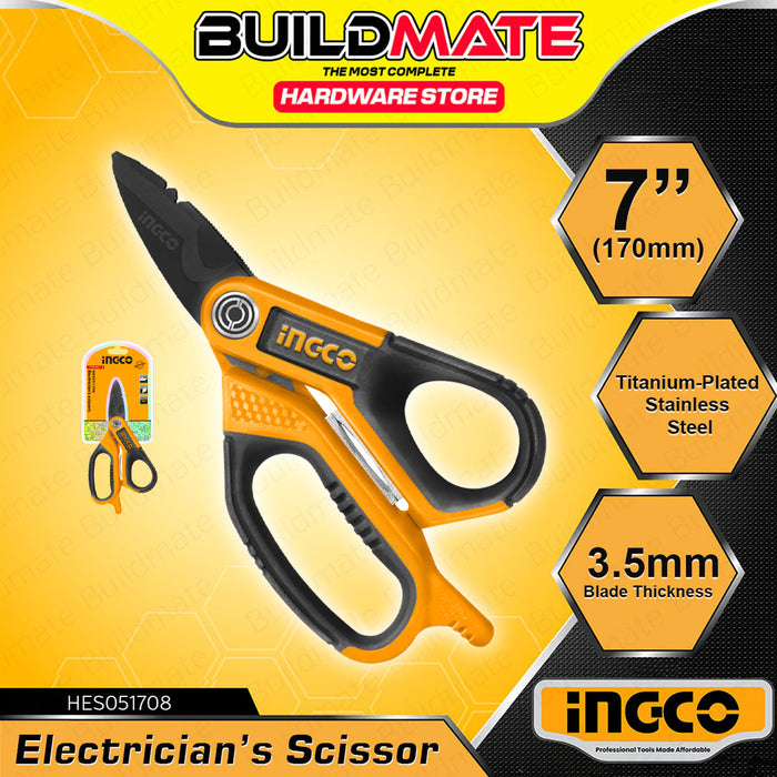 BUILDMATE Ingco Electrician's Scissor 7" (170mm) Wire Cable Cutting Electrical Scissor HES051708 - IHT