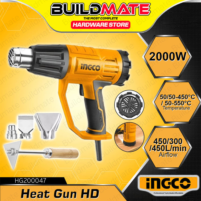 BUILDMATE Ingco Heat Gun 2000W Hot Air with Nozzle Plastic Sealer Heater Blower Heat Shrink SOLD PER PIECE HG2000385 / HG200047 / HG200078 - IPT
