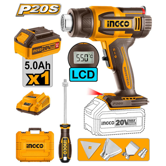 INGCO 20V Cordless Li-Ion Heat Gun 4.0AH HGLI20035 ICPT
