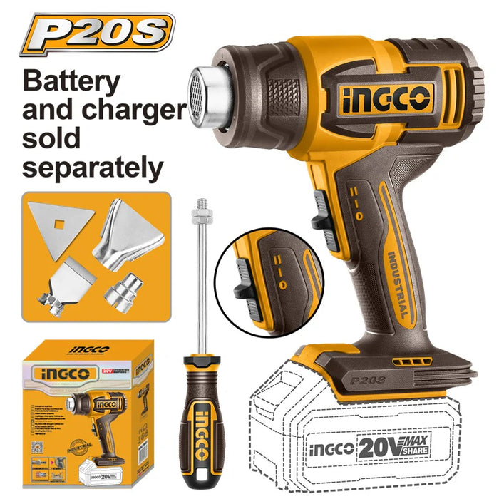INGCO 20V Cordless Heat Gun (Unit Only) for Fast Heating Task HGLI2006 ICPT | BUILDMATE