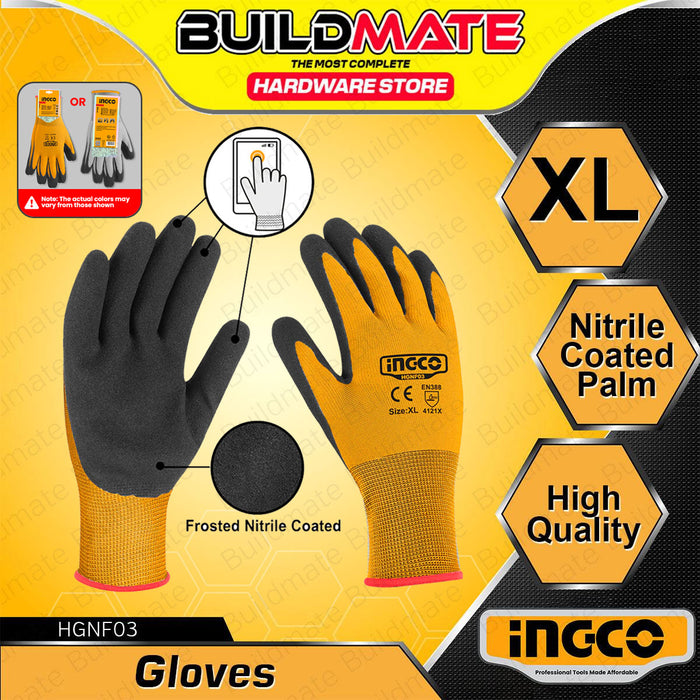 BUILDMATE Ingco Frosted Nitrile Coated Oil Resistant XL Industrial Work Safety Protective Durable Work Grip Gloves SOLD IN PAIR HGNF01 / HGNF03 - IHT