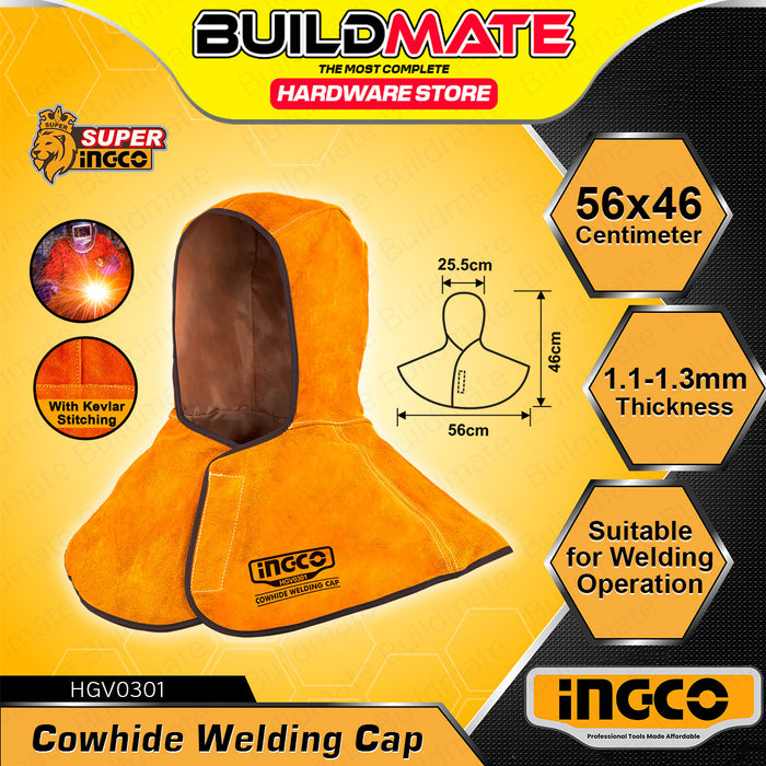 BUILDMATE Ingco Welding Protective Gear Flame-Resistant Cowhide Welding Safety Cap, Shoulder Protector Cape Sleeve, Leather Welding Protective Jacket - IHT
