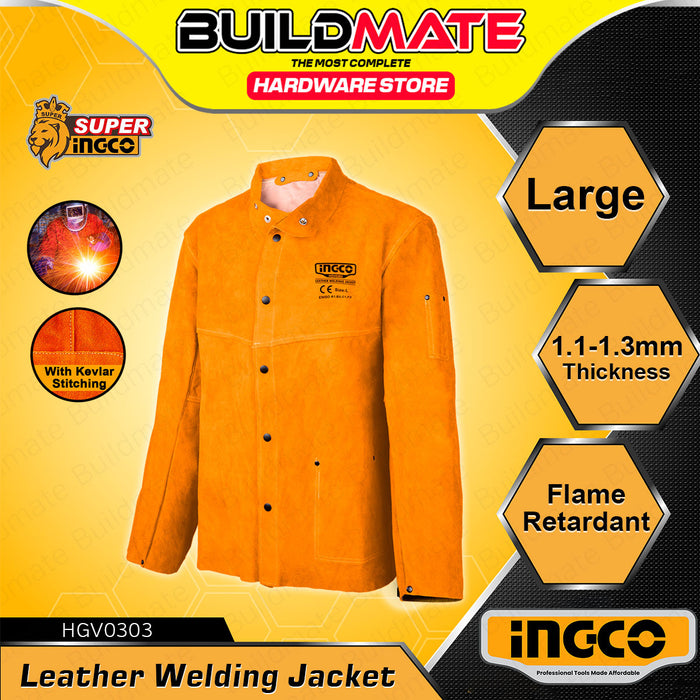 BUILDMATE Ingco Welding Protective Gear Flame-Resistant Cowhide Welding Safety Cap, Shoulder Protector Cape Sleeve, Leather Welding Protective Jacket - IHT