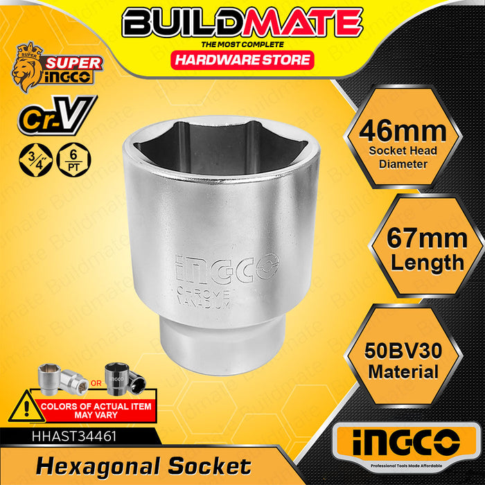 BUILDMATE Ingco 3/4-inch hexagonal socket 19mm–55mm chrome-plated hex head for nut removal, ratchet wrench and auto repair tools