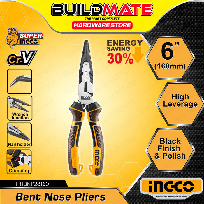 BUILDMATE Ingco 6" Inch Bent Nose Pliers / 8" Inch High Leverage Bent Nose Pliers Hand Tools for DIY Craft HBNP28168 / HHBNP28201 - IHT