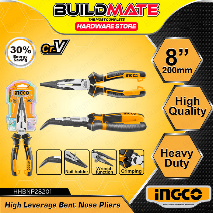 BUILDMATE Ingco 6" Inch Bent Nose Pliers / 8" Inch High Leverage Bent Nose Pliers Hand Tools for DIY Craft HBNP28168 / HHBNP28201 - IHT