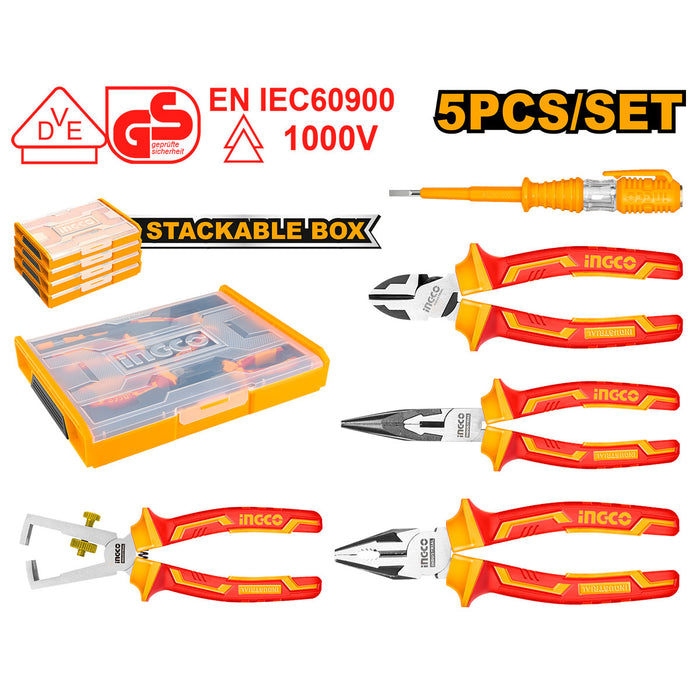 BUILDMATE Ingco 5PCS / 9 PCS Insulated Hand Tools Set Plier, Screwdriver and Test Pencil Repair Tool Kit SOLD PER SET HKTV01P051 / HKTV01H091 - IHT