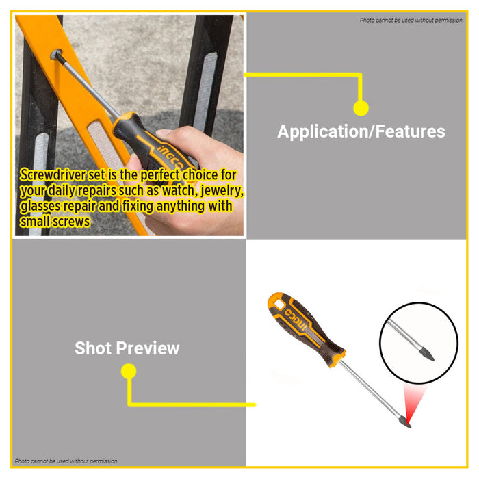 BUILDMATE Ingco 2pcs Screwdriver Set Cr-V Slotted Flat / Phillips Cross Head Screw Driver Household Tool Repair Kit  HKSD0248 - IHT