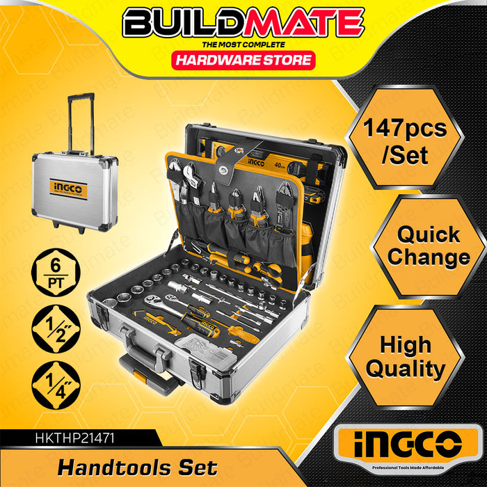 BUILDMATE Ingco 147pcs Household Hand Tools Set Pliers Wrenches Screwdriver Sockets & Measuring Tools for Repairs & DIY Tool Kit HKTHP21471 - IHT